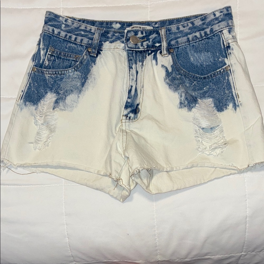 American Bazi Blue and Cream Distressed Jean Shorts size Medium